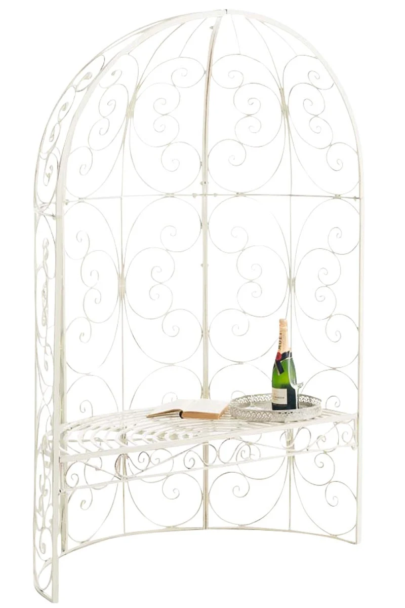 Banc de jardin avec arche à rosiers en métal crème vieilli style vintage MDJ10186