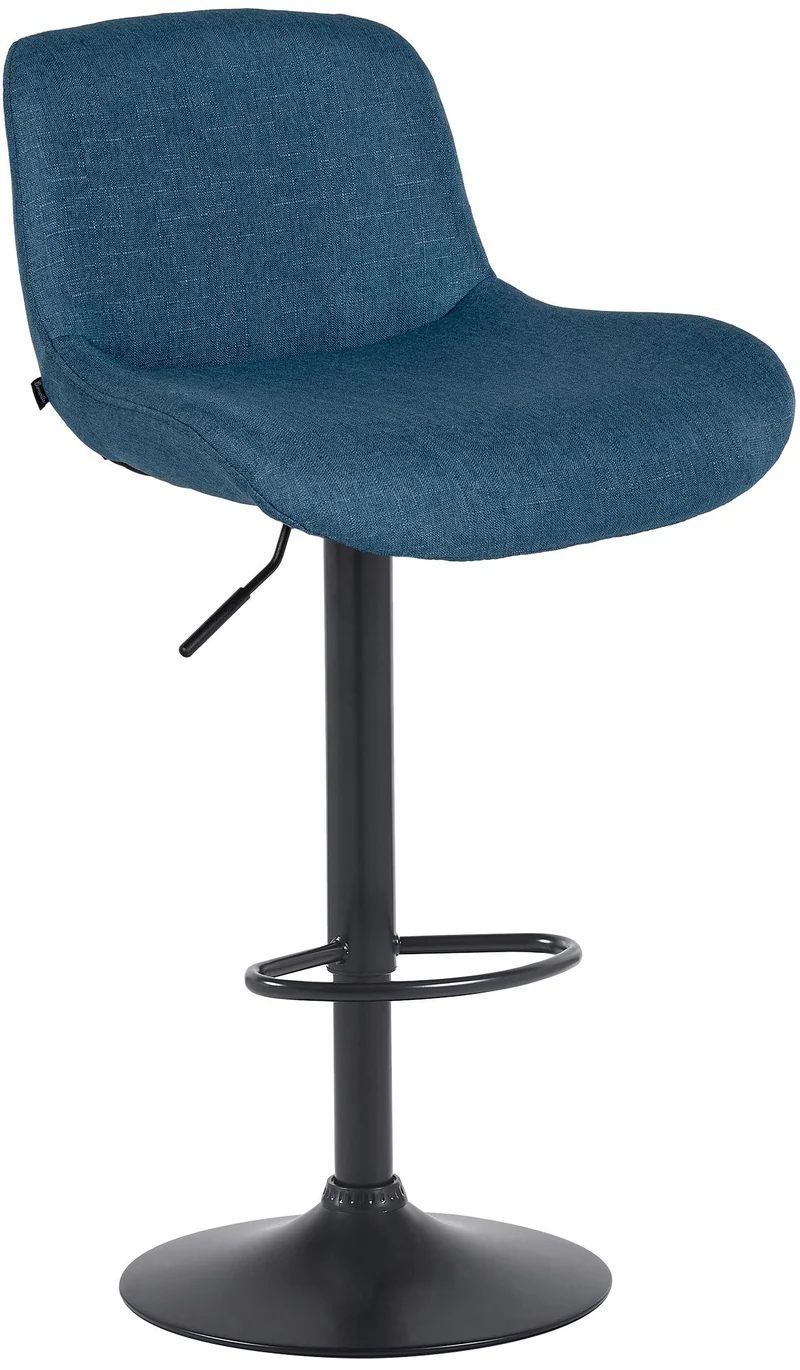 Tabouret de bar x1 réglable en hauteur et rotatif repose-pieds en tissu bleu cadre en métal noir 10_0006050