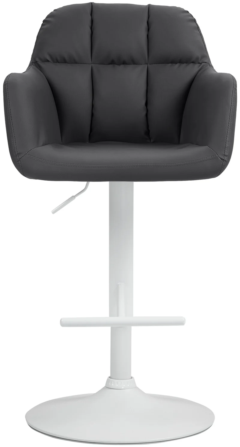 Tabouret de bar chaise haute x1 fonction rotation 360° en similicuir noir avec coutures décoratives piètement métal blanc 10_0006675