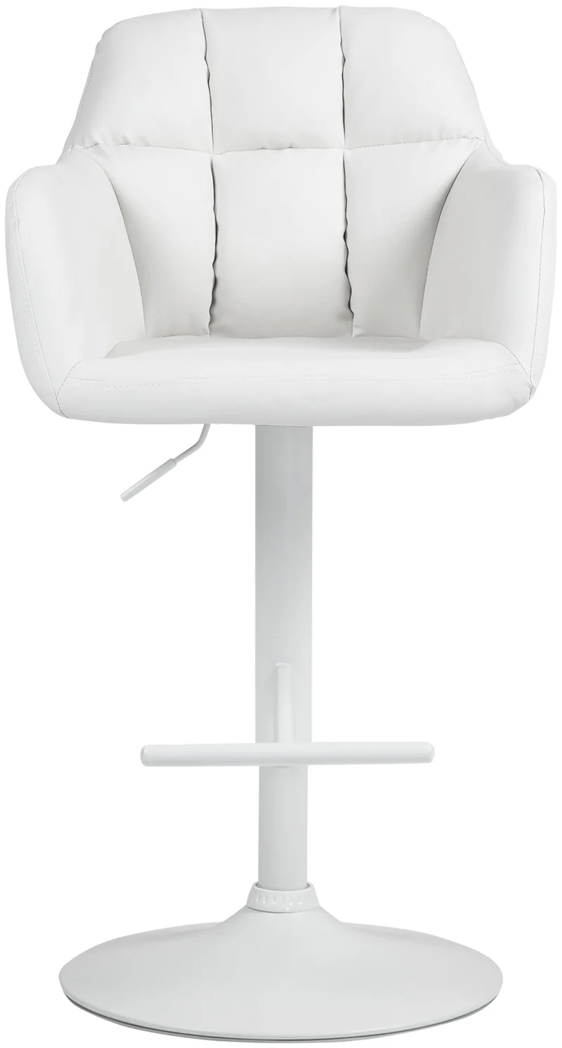 Tabouret de bar chaise haute x1 fonction rotation 360° en similicuir blanc avec coutures décoratives piètement métal blanc 10_0006658