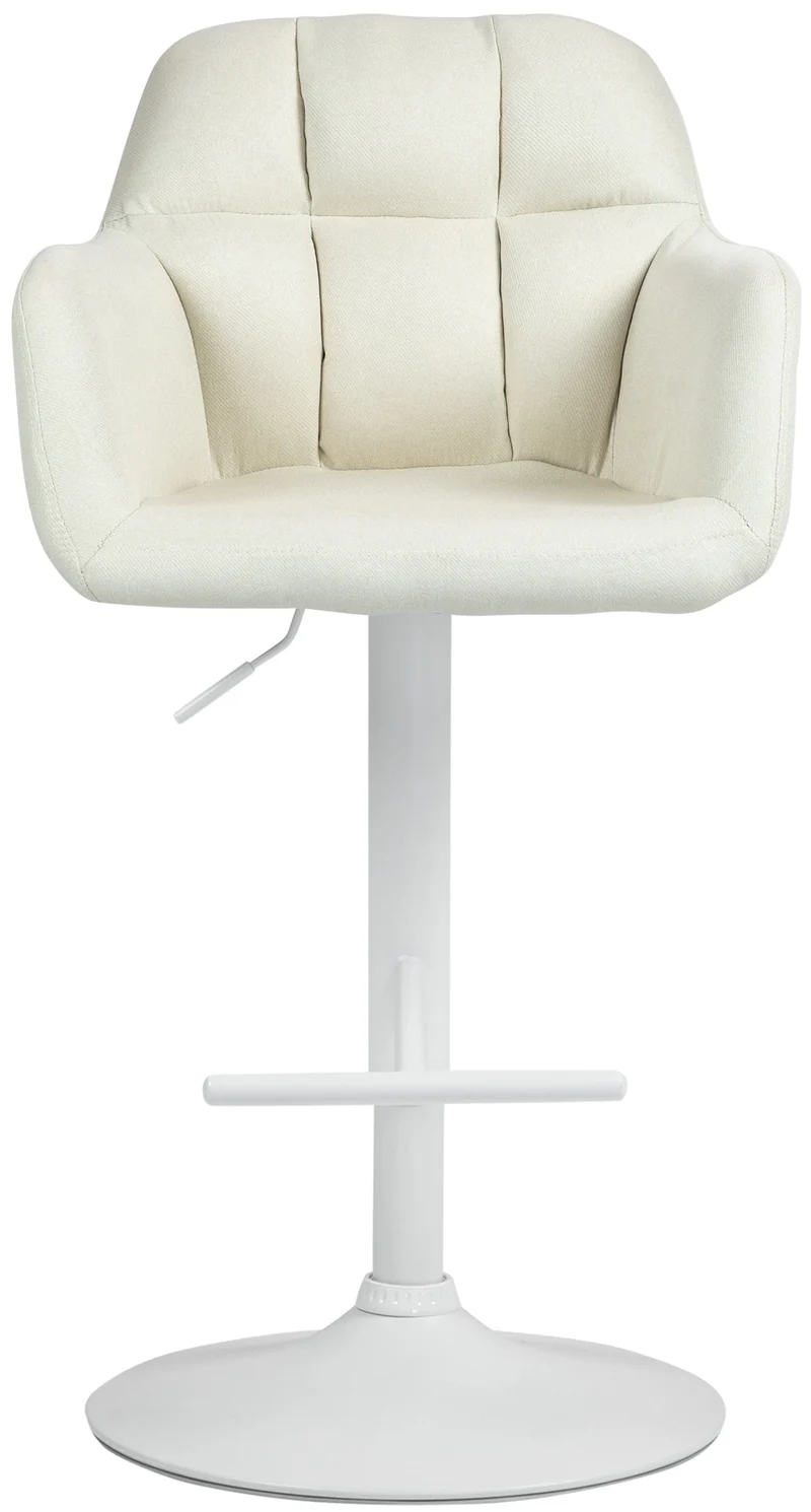 Tabouret de bar chaise haute x1 fonction rotation 360° en tissu crème avec coutures décoratives piètement métal blanc 10_0006530
