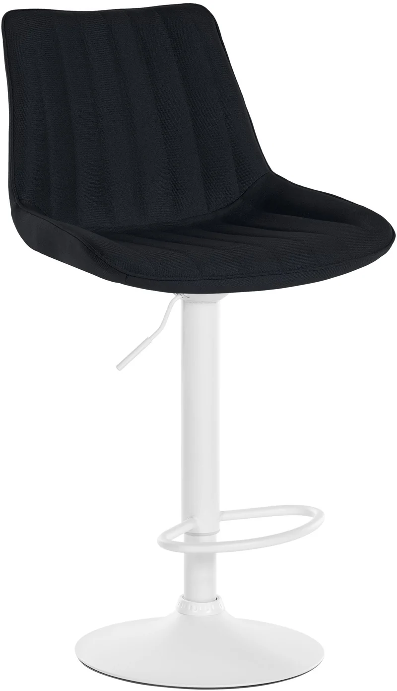 Tabouret de bar x1 réglable en hauteur pivotant à 360° assise en tissu noir couture verticale pied métal blanc 10_0006041