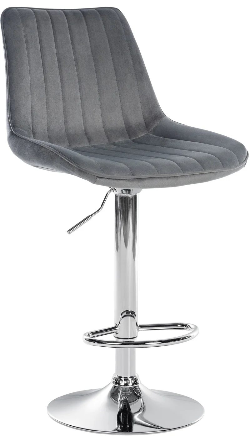 Tabouret de bar x1 réglable en hauteur pivotant à 360° assise en velours gris couture verticale pied métal chromé 10_0006467