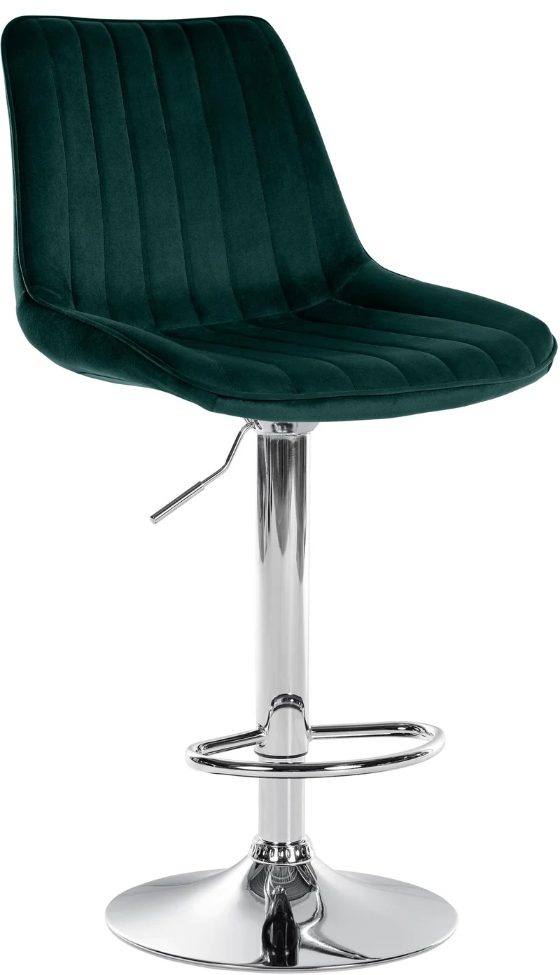 Tabouret de bar x1 réglable en hauteur pivotant à 360° assise en velours vert couture verticale pied métal chromé 10_0006442