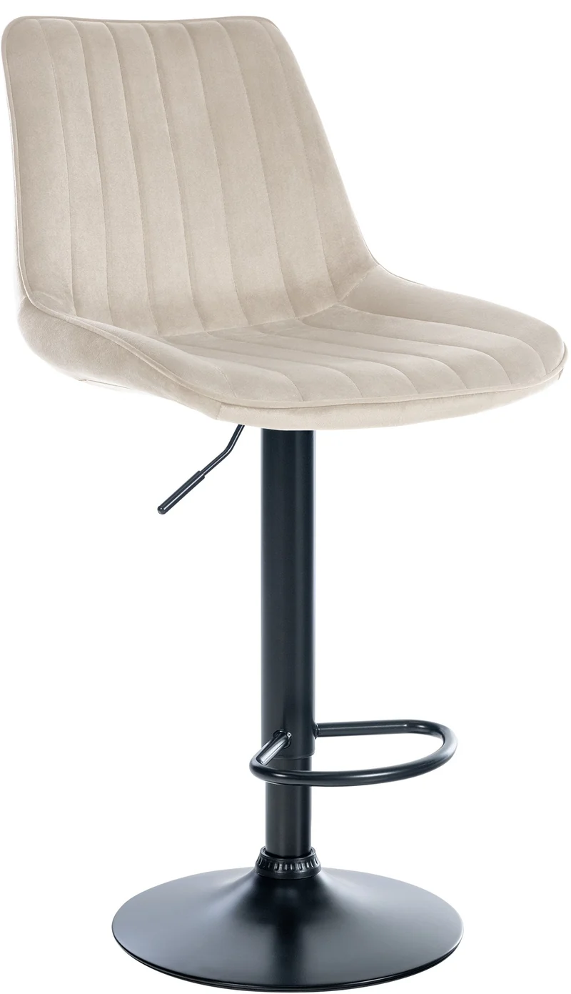 Tabouret de bar x1 réglable en hauteur pivotant à 360° assise en velours crème couture verticale pied métal noir 10_0005760