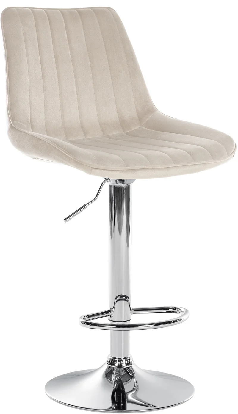 Tabouret de bar x1 réglable en hauteur pivotant à 360° assise en velours crème couture verticale pied métal chromé 10_0005759