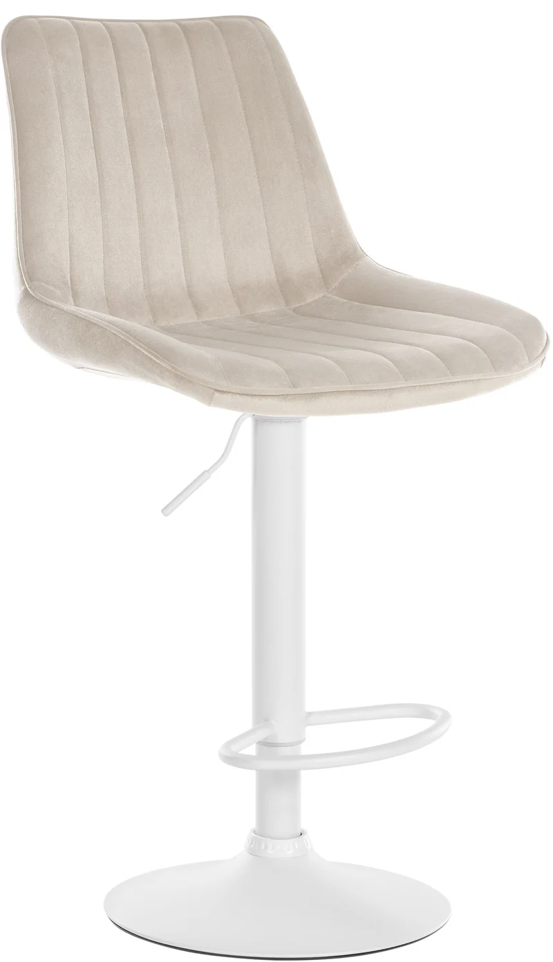 Tabouret de bar x1 réglable en hauteur pivotant à 360° assise en velours crème couture verticale pied métal blanc 10_0005758