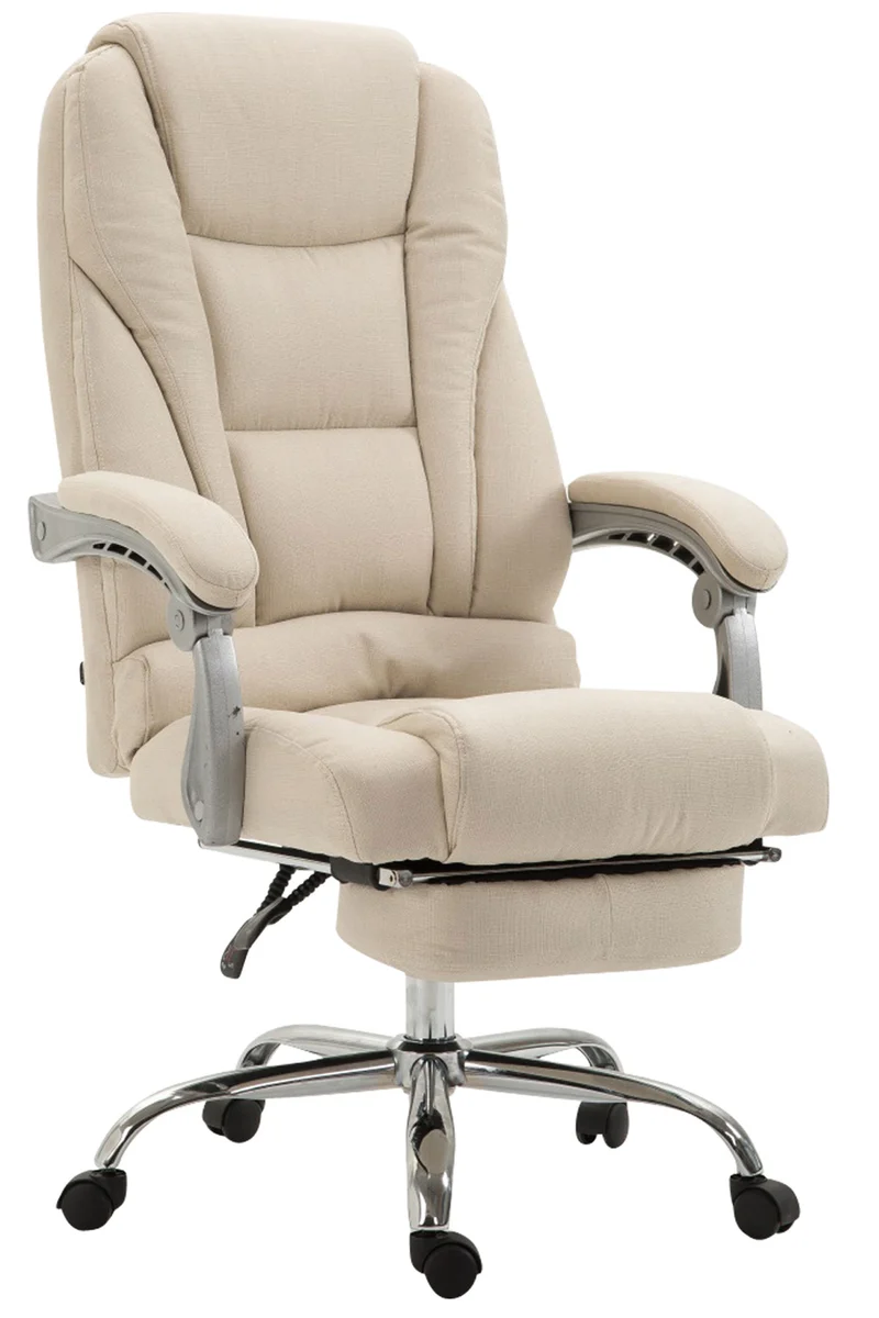 Fauteuil de bureau sur roulettes avec repose-pieds et hauteur ajustable pivotant en tissu crème 10_0002587