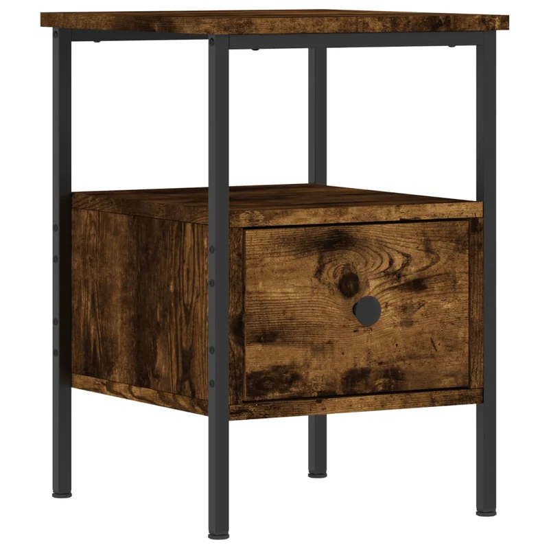 Table de chevet avec tiroir et étagère 34 x 36 x 50 cm bois d'ingénierie marron et fer DEC033543