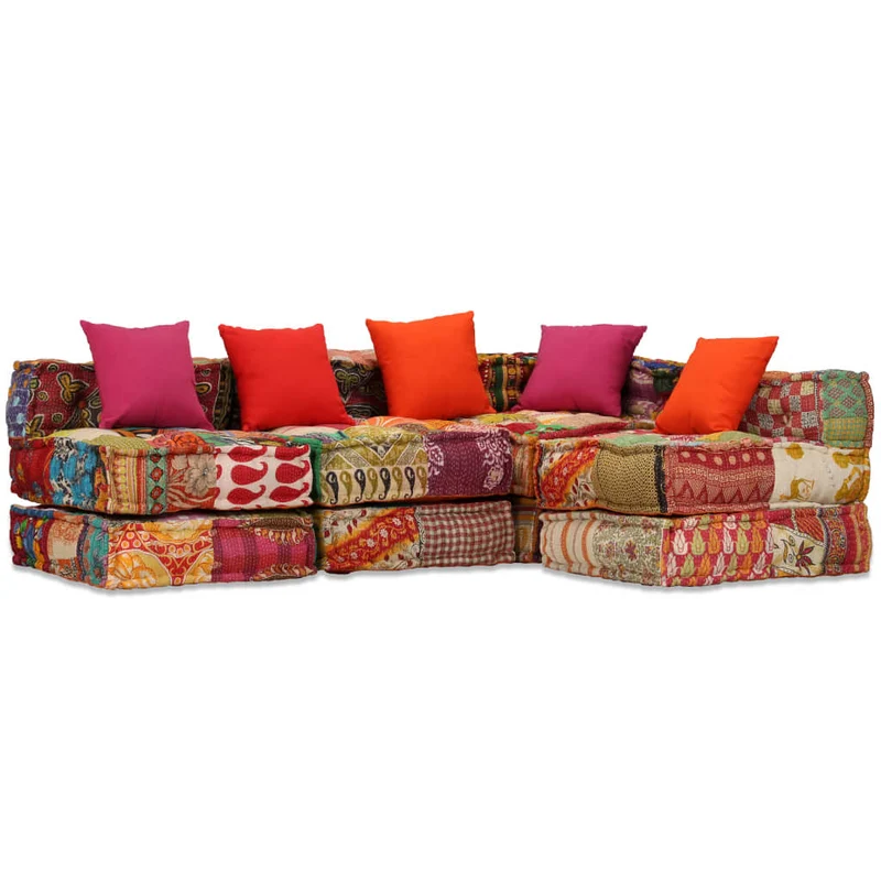 Coussins canapé de sol poufs modulaire chaise longue 4 places en tissu Patchwork DEC021225