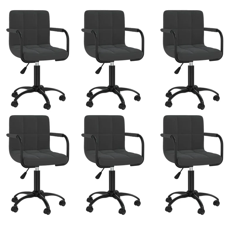 Lot de 6 chaises de salle à manger sur roulettes siège pivotant hauteur réglable en velours noir DEC025447