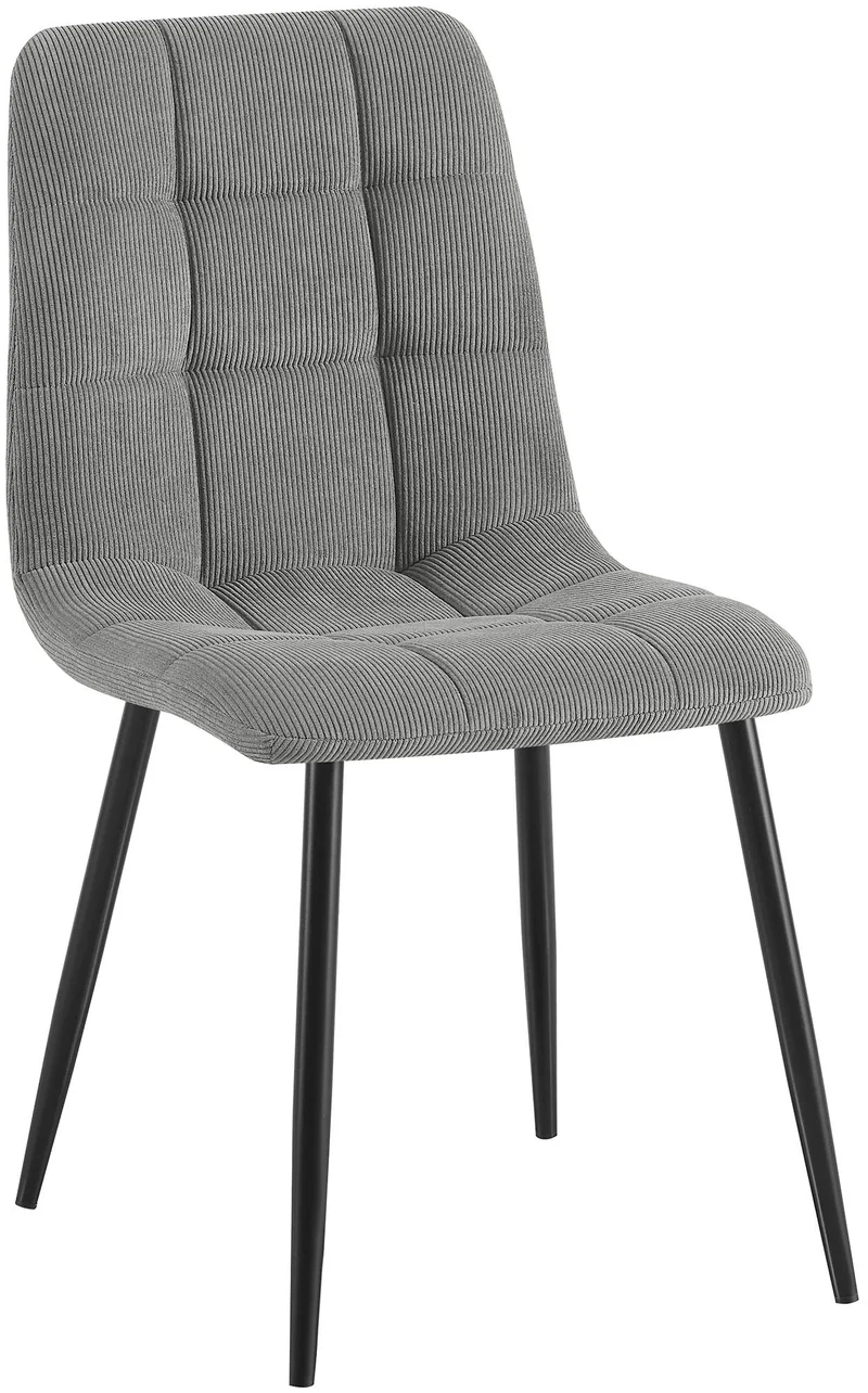 Chaise de salle à manger x1 coutures carrées matelassé en velours côtelé gris cadre métal 10_0007134