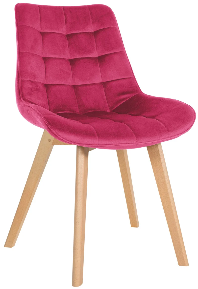 Chaise de salle à manger x1 style scandinave motif matelassé en velours rouge cadre en bois 10_0007130