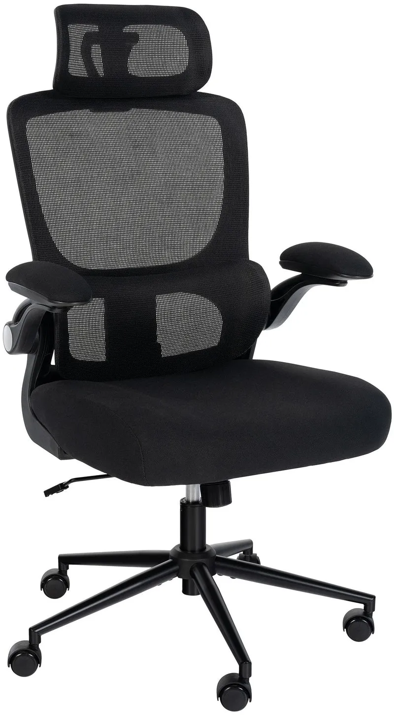 Chaise de bureau soutien lombaire appuie-tête réglable accoudoirs siège pivotant en filet de nylon noir et acier 10_0006927