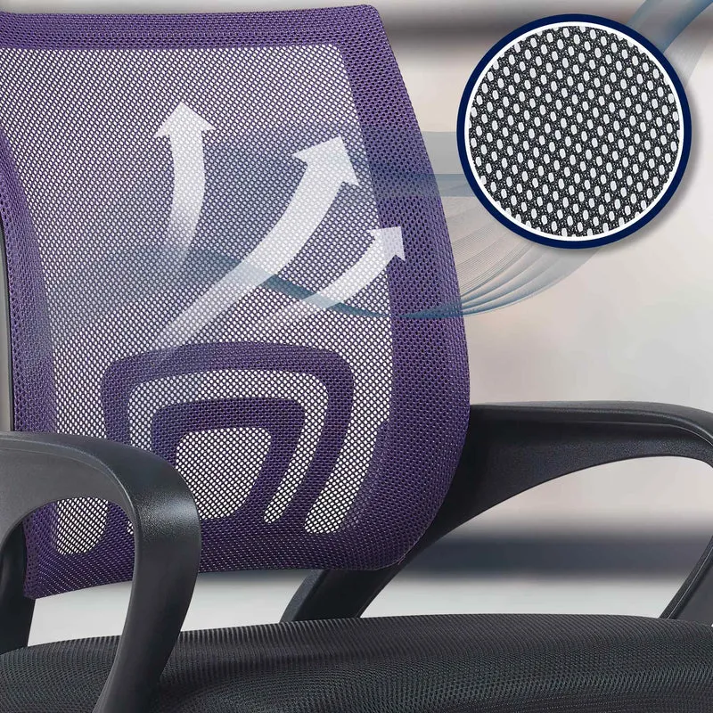 Chaise de bureau sur roulettes hauteur réglable accoudoirs en maille violet cadre plastique noir 10_0006922