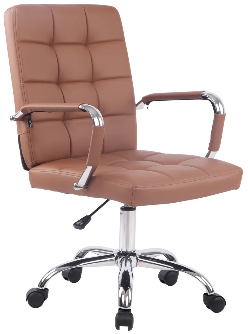 Chaise de bureau sur roulettes accoudoirs hauteur réglable en cuir synthétique marron clair 10_0006917