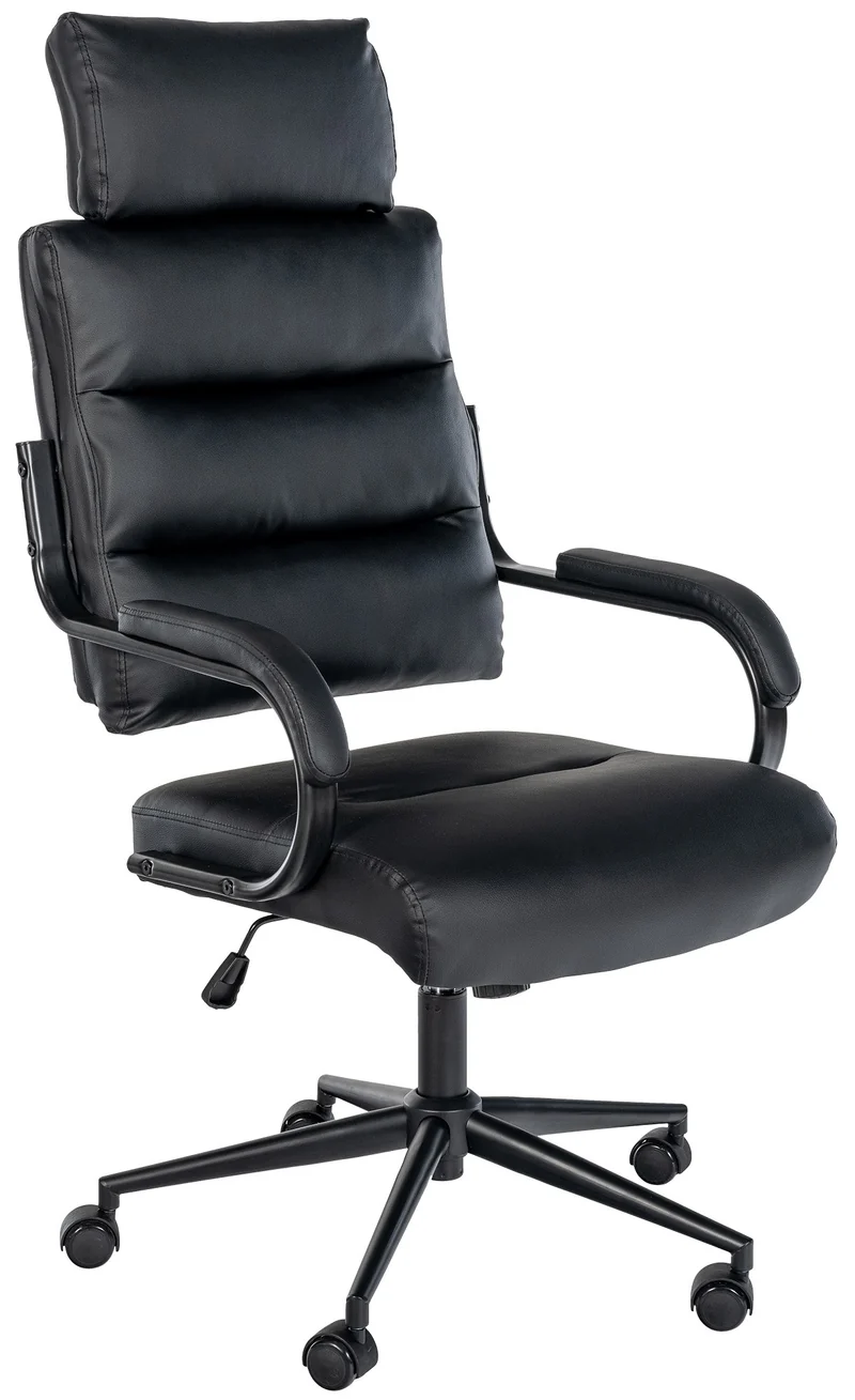 Fauteuil de bureau avec appuie-tête pivotante réglable en hauteur accoudoirs similicuir noir cadre métal 10_0006912