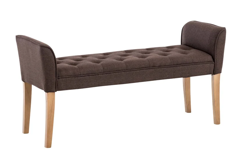 Banc banquette capitonné en tissu marron avec pieds en bois largeur 133cm BAN10004