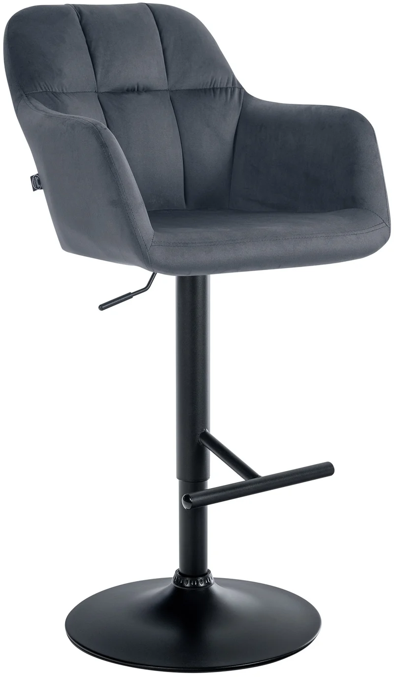 Tabouret de bar chaise haute x1 fonction rotation 360° en velours gris foncé avec coutures décoratives piètement métal noir 10_0005271