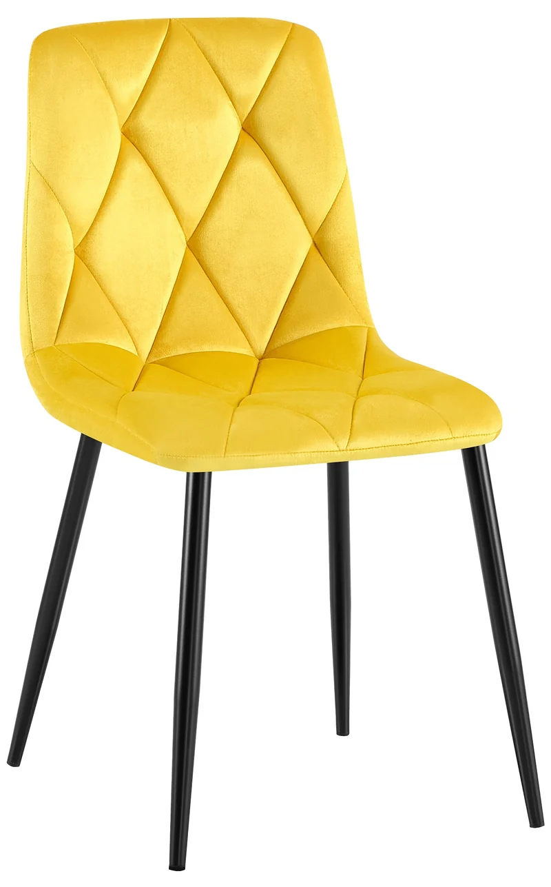 Chaise de salle à manger x1 en velours jaune coutures décoratives losange cadre métal 10_0007191