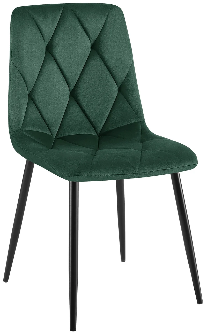 Chaise de salle à manger x1 en velours vert foncé coutures décoratives losange cadre métal 10_0007187