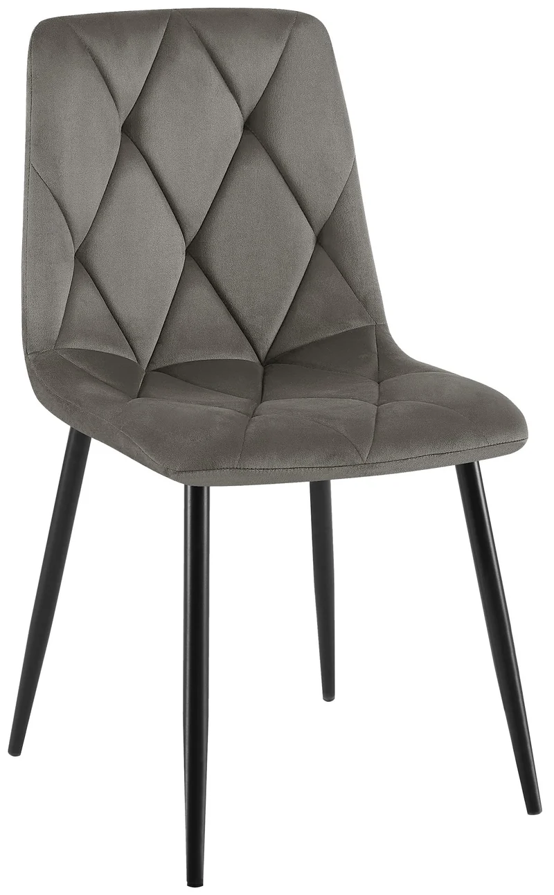 Chaise de salle à manger x1 en velours antracite coutures décoratives losange cadre métal 10_0007186