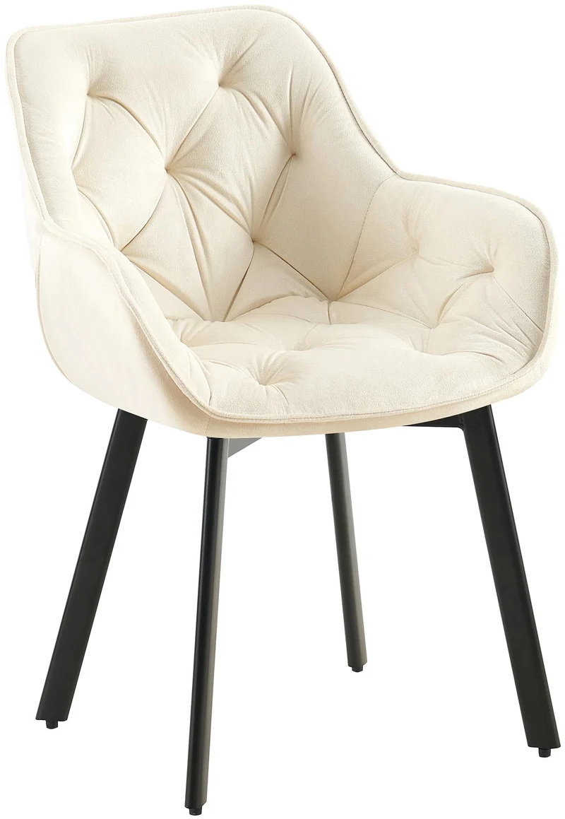 Chaise de salle à manger x1 assise pivotante en velours crème motif matelassé cadre métal 10_0007181