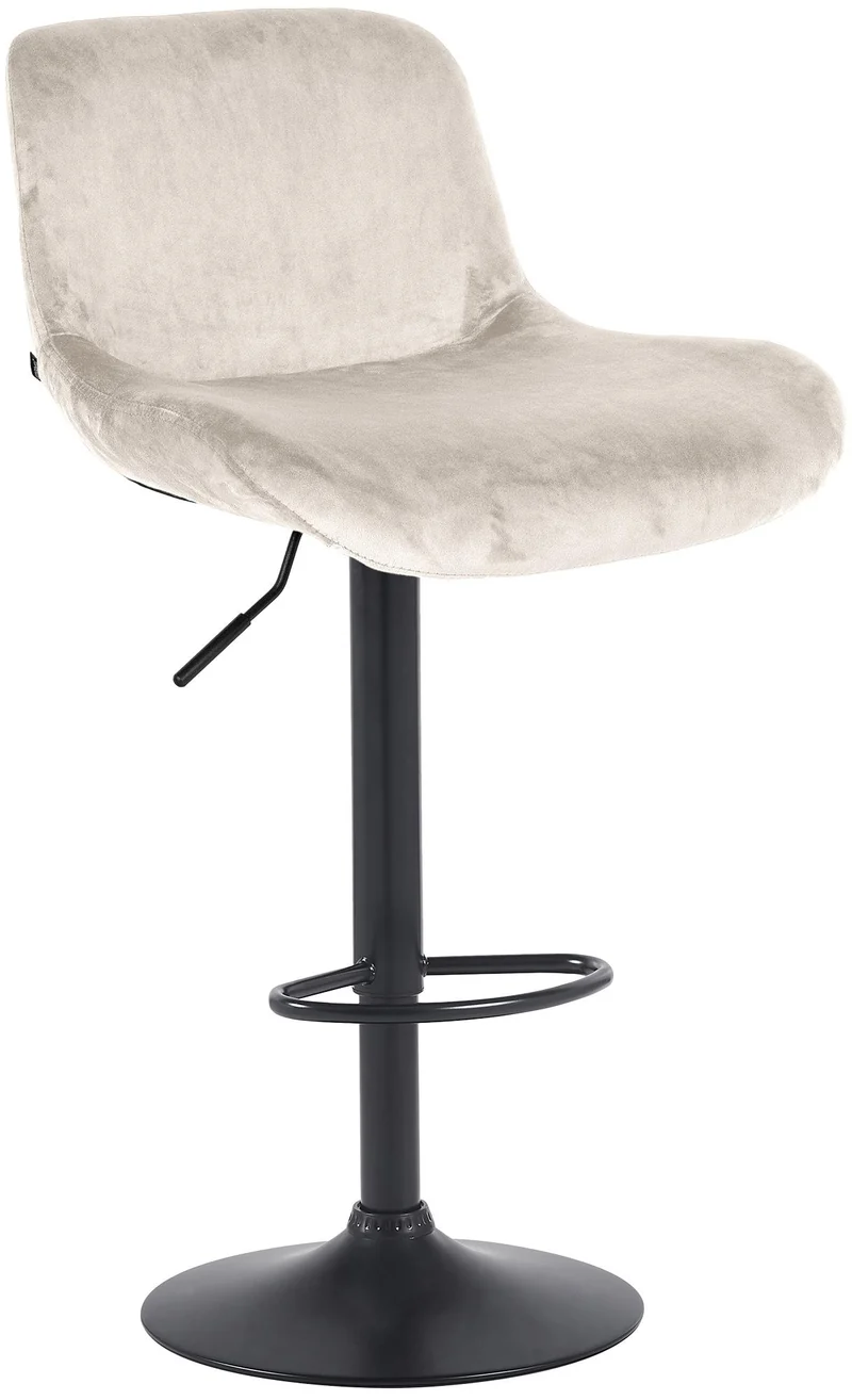 Tabouret de bar x1 réglable en hauteur et rotatif repose-pieds en velours crème cadre en métal noir 10_0005752