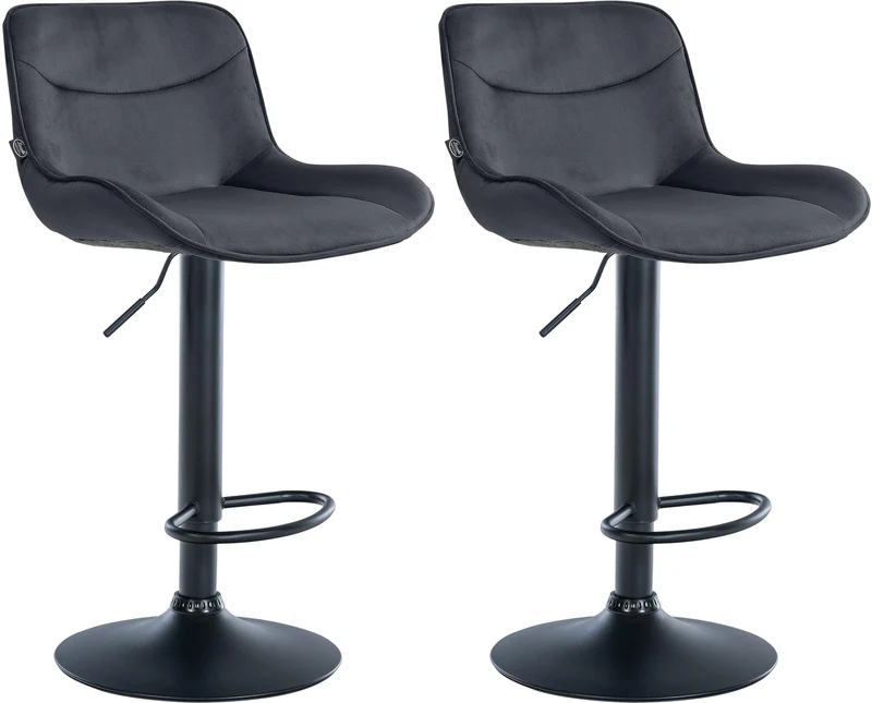 Lot de 2 tabourets de bar pivotant forme ergonomique surpiqûres décoratives en velours noir cadre en métal noir 10_0006362