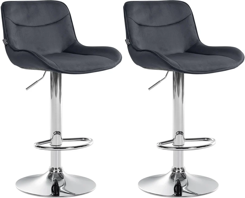 Lot de 2 tabourets de bar pivotant forme ergonomique surpiqûres décoratives en velours noir cadre en métal chromé 10_0006361