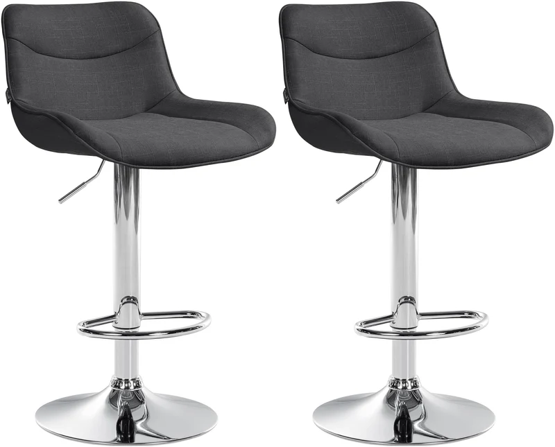 Lot de 2 tabourets de bar pivotant forme ergonomique surpiqûres décoratives en tissu gris foncé cadre en métal chromé 10_0006088