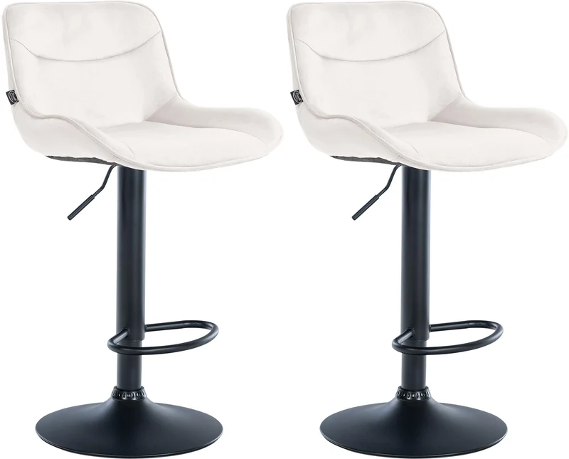 Lot de 2 tabourets de bar pivotant forme ergonomique surpiqûres décoratives en velours crème cadre en métal noir 10_0006036