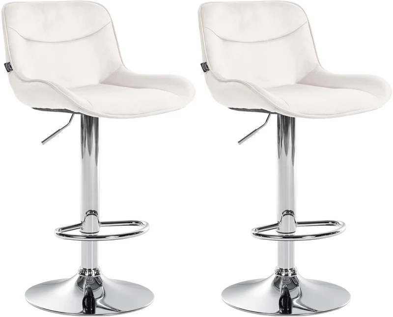 Lot de 2 tabourets de bar pivotant forme ergonomique surpiqûres décoratives en velours crème cadre en métal chromé 10_0006035