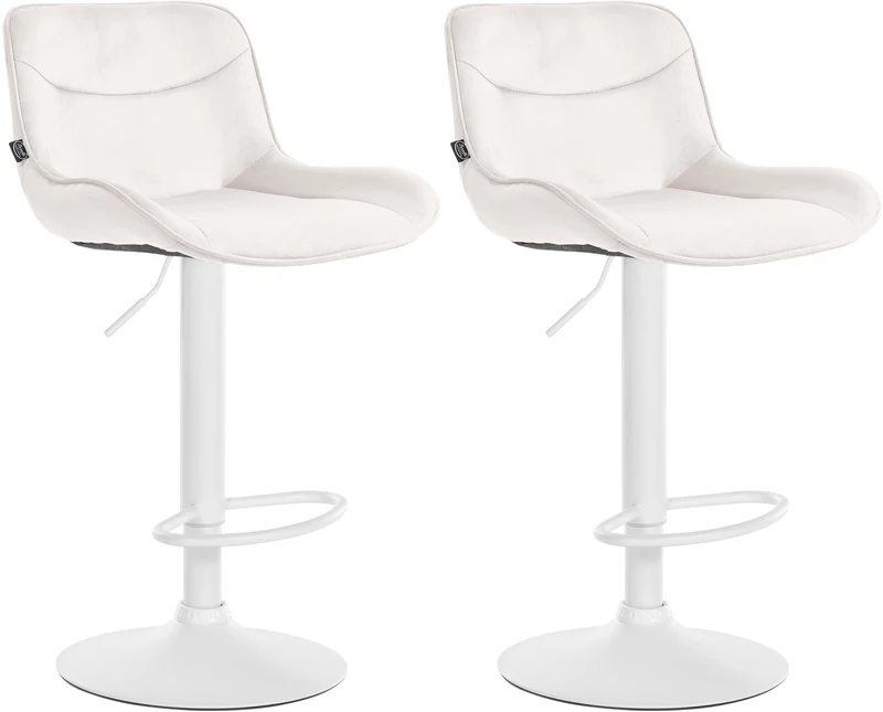 Lot de 2 tabourets de bar pivotant forme ergonomique surpiqûres décoratives en velours crème cadre en métal blanc 10_0006034