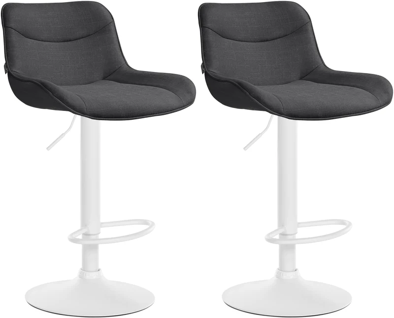 Lot de 2 tabourets de bar pivotant forme ergonomique surpiqûres décoratives en tissu gris foncé cadre en métal blanc 10_0005996