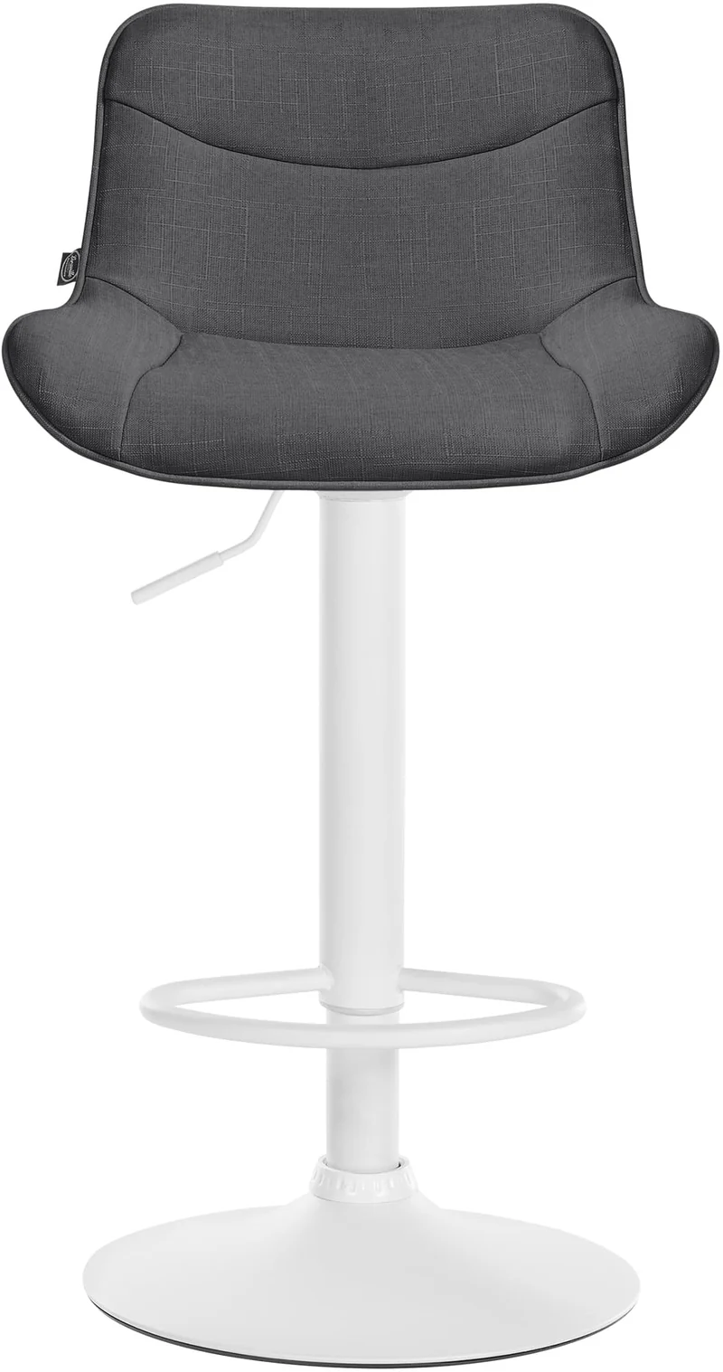 Tabouret de bar x1 pivotant forme ergonomique surpiqûres décoratives en tissu gris foncé cadre en métal blanc 10_0005764