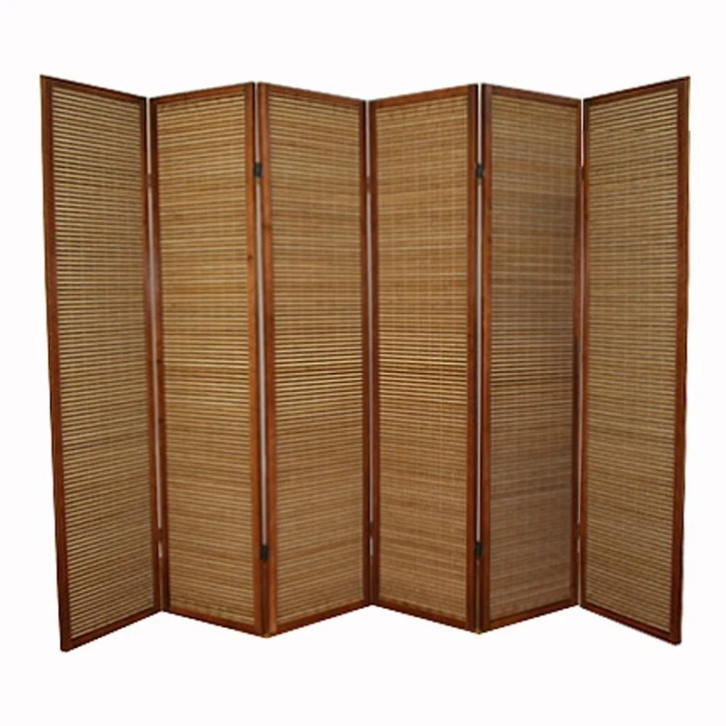 Paravent 6 panneaux marron en bois et bambou 264x175 cm PAR06069