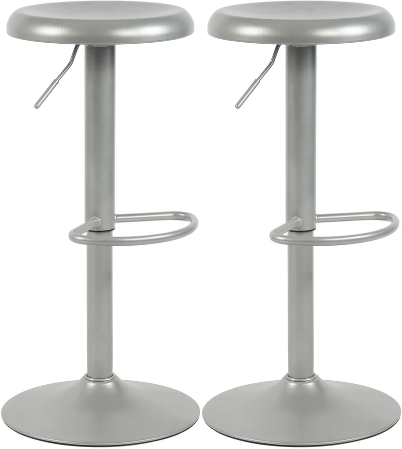 Set de 2 tabourets de bar hauteur réglable avec repose-pieds design moderne en métal argenté 10_0005907
