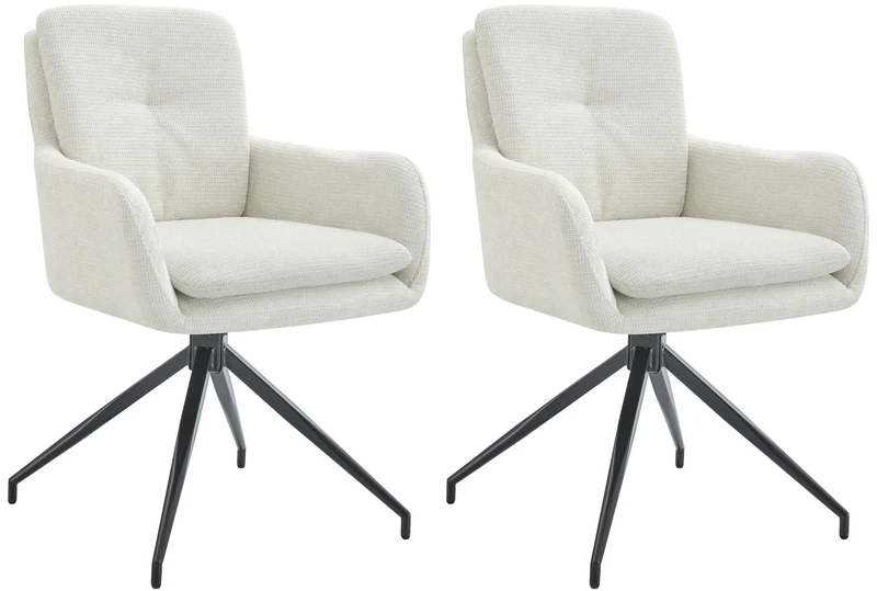 Lot de 2 chaises de salle à manger fonction pivotante confortable et moderne en tissu crème cadre métal 10_0005868