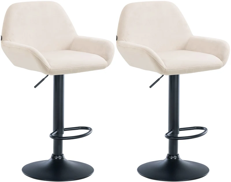 Lot de 2 tabourets de bar repose-pieds en forme d'arc en métal noir assise en velours crème 10_0006766