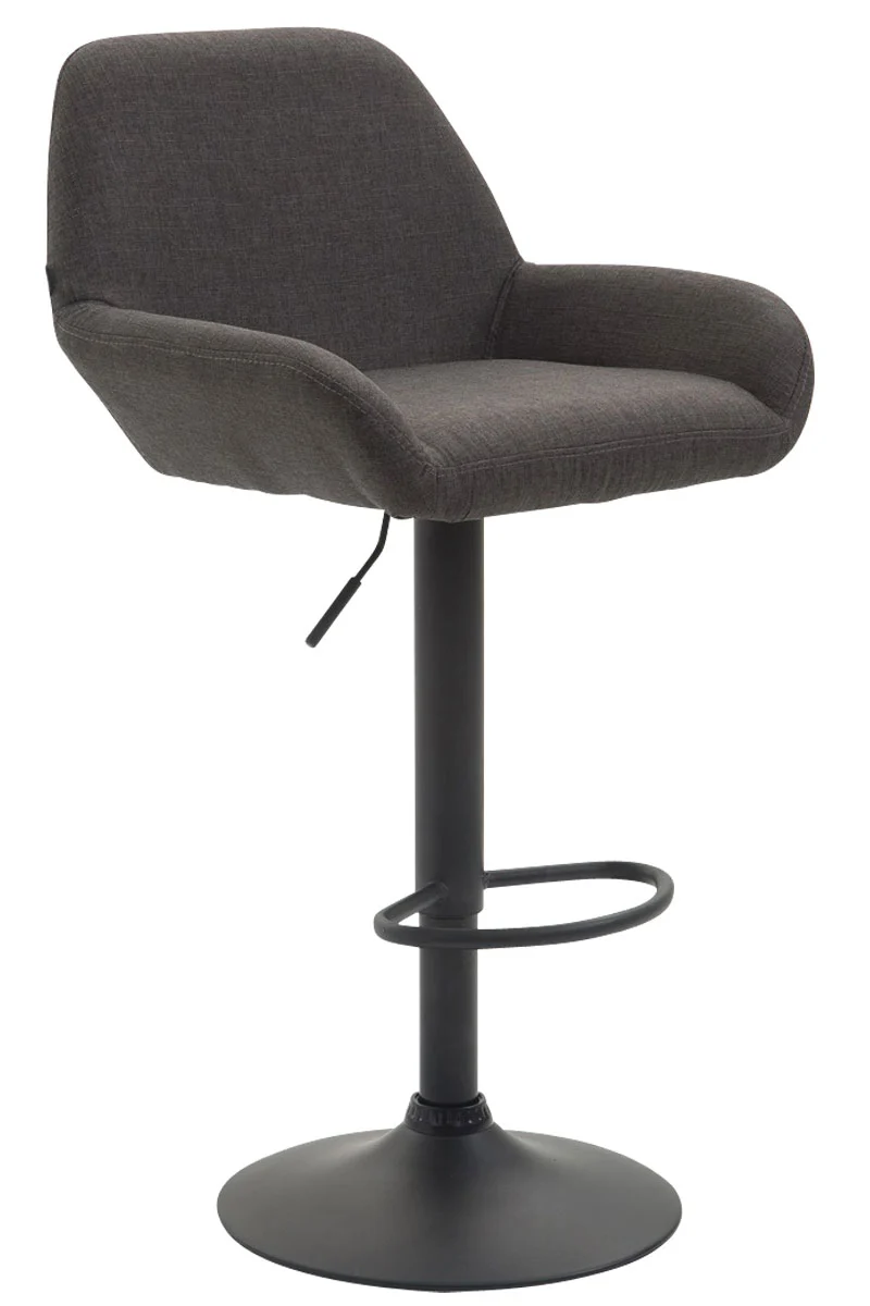Tabouret de bar x1 repose-pieds en forme d'arc en métal noir assise en tissu gris foncé 10_0006098