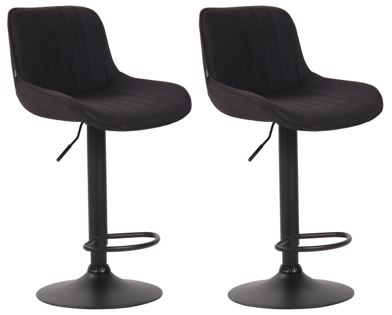 Lot de 2 tabourets de bar chaises haute en tissu noir coutures verticales support en métal noir 10_0006244