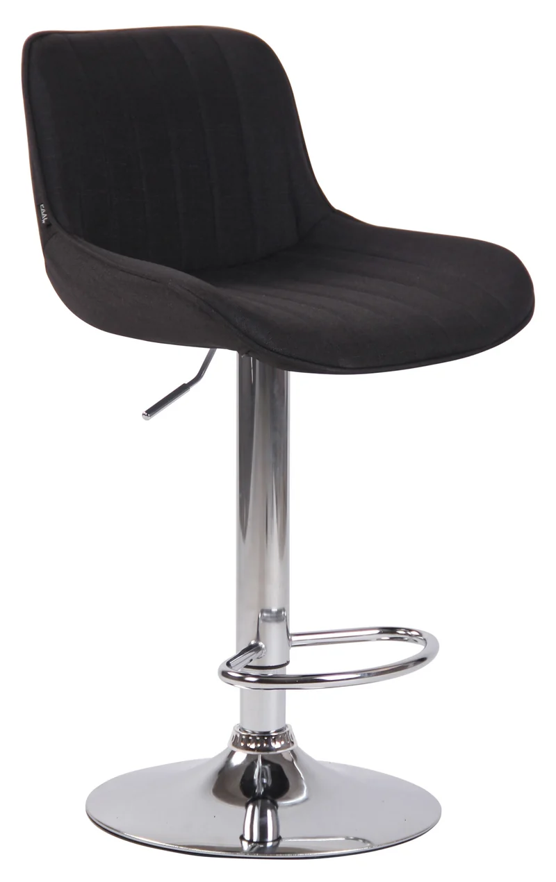 Tabouret de bar chaise haute x1 en tissu noir coutures verticales support en métal chromé 10_0005881