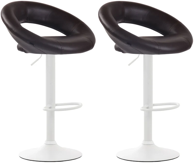 Lot de 2 tabourets de bar en synthétique marron design moderne base métal blanc mat TDB10550