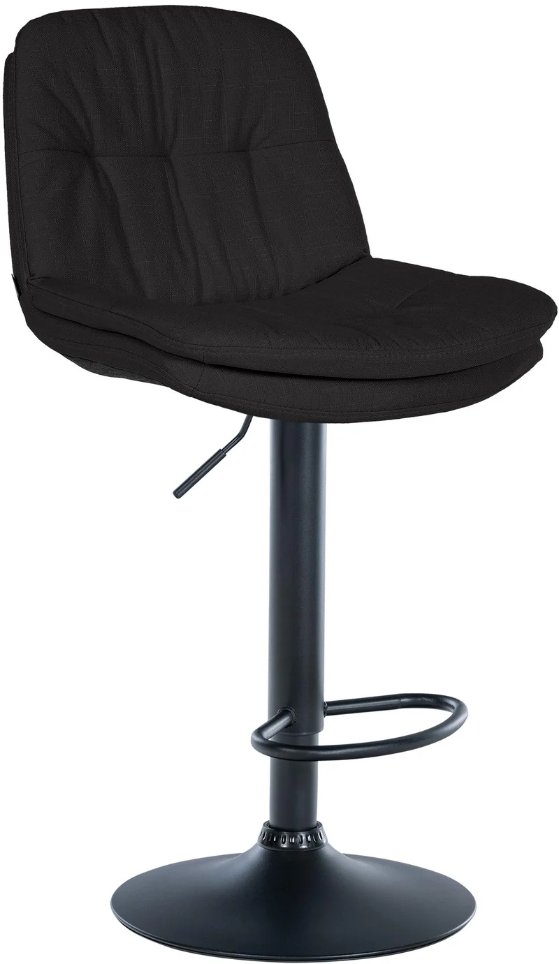 Tabouret chaise haute x1 pour cuisine et bar à assise moelleuse en tissu noir cadre en métal noir 10_0005983