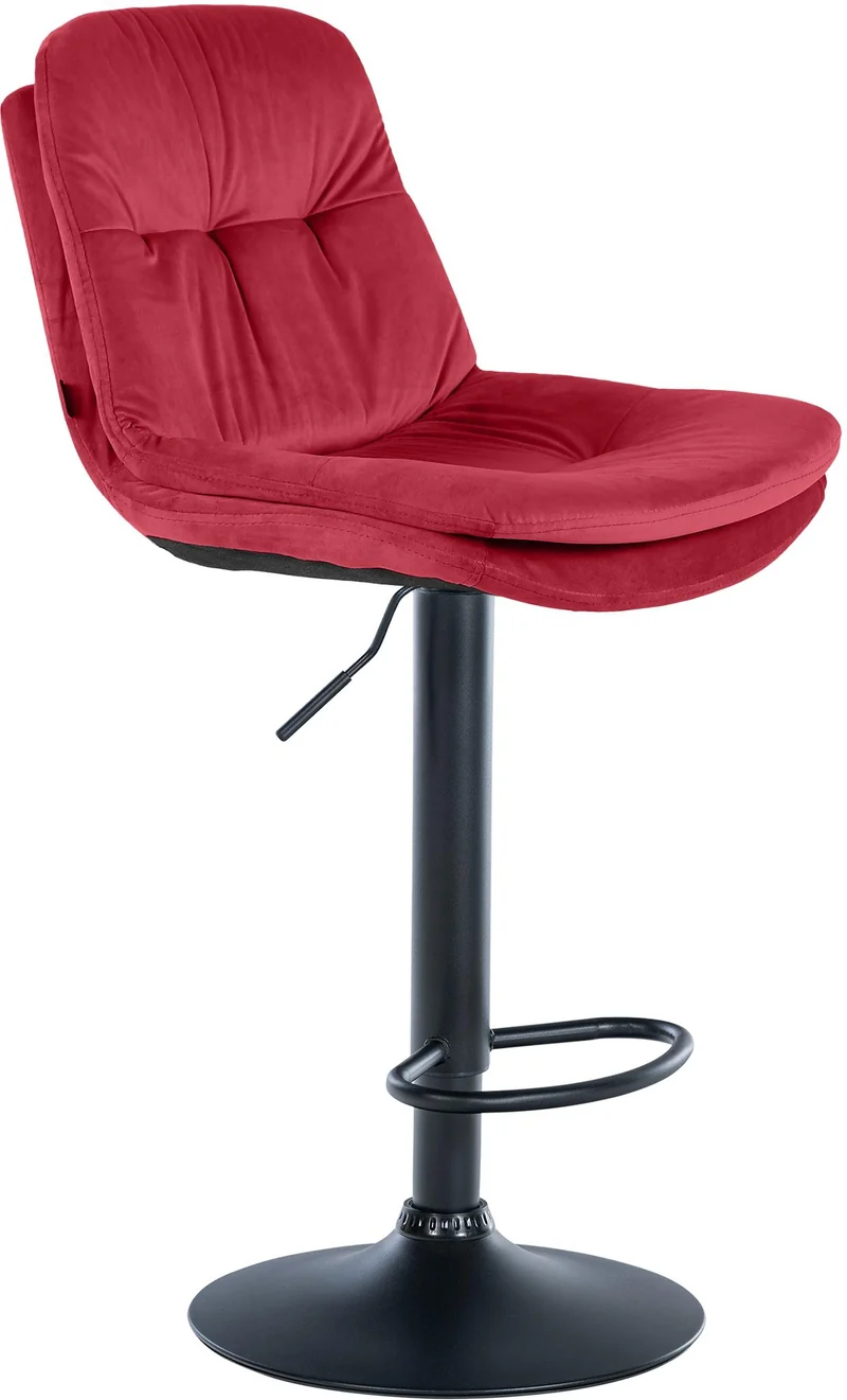 Tabouret chaise haute x1 pour cuisine et bar à assise moelleuse en velours rouge cadre en métal noir 10_0005920