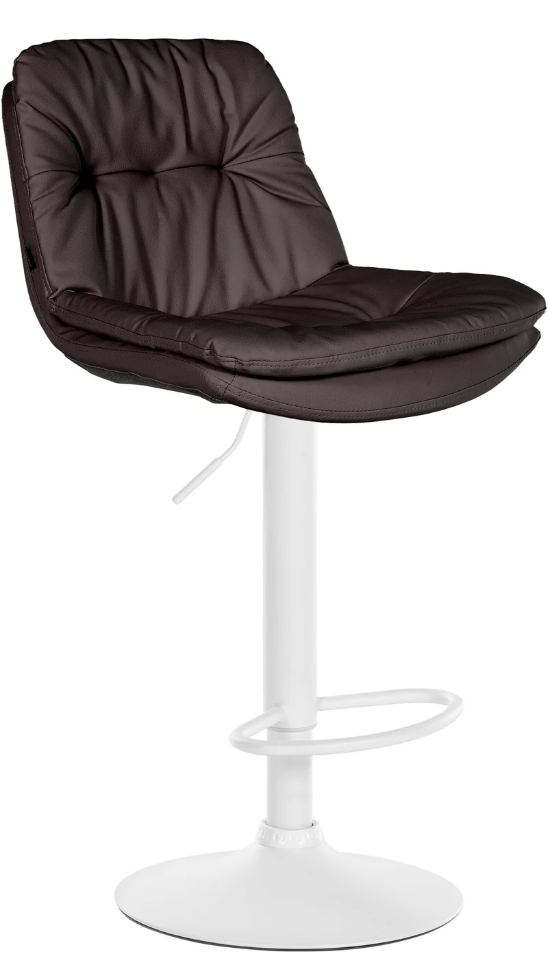 Tabouret chaise haute x1 pour cuisine et bar à assise moelleuse en similicuir marron foncé cadre en métal blanc 10_0005906