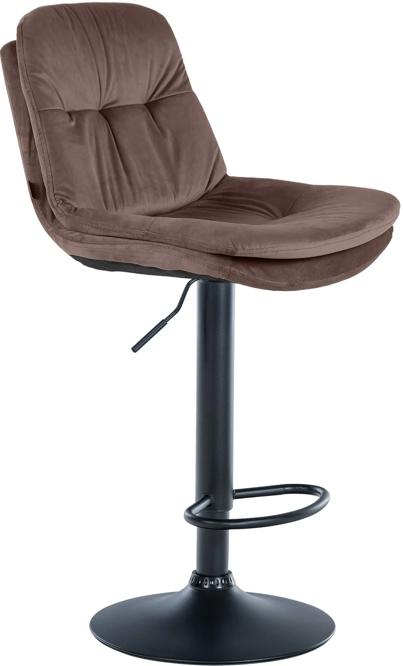 Tabouret chaise haute x1 pour cuisine et bar à assise moelleuse en velours marron cadre en métal noir 10_0005870