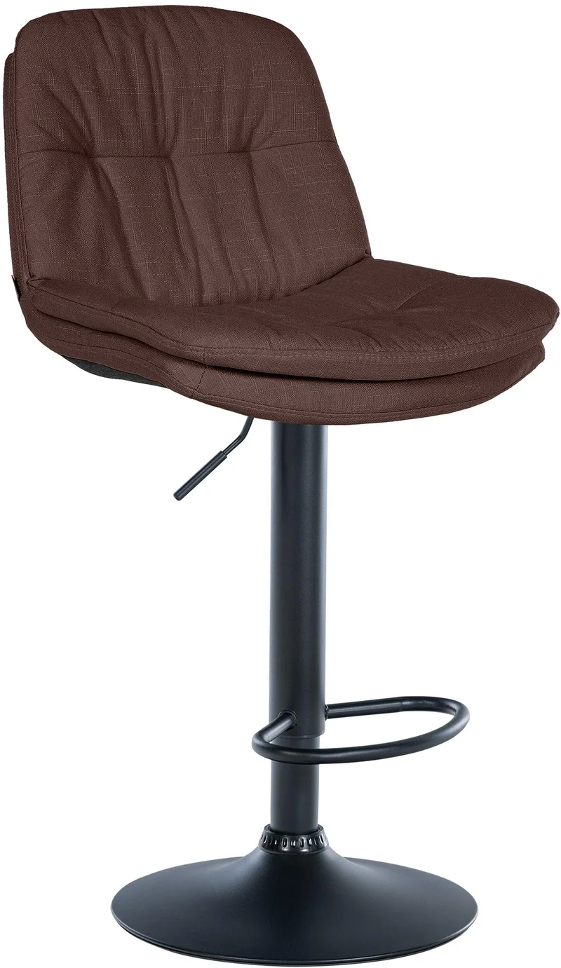 Tabouret chaise haute x1 pour cuisine et bar à assise moelleuse en tissu marron cadre en métal noir 10_0005791