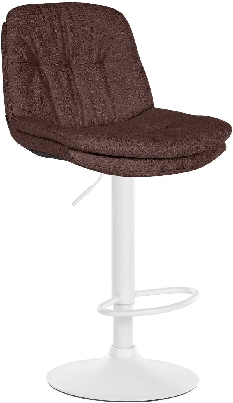 Tabouret chaise haute x1 pour cuisine et bar à assise moelleuse en tissu marron cadre en métal blanc 10_0005790